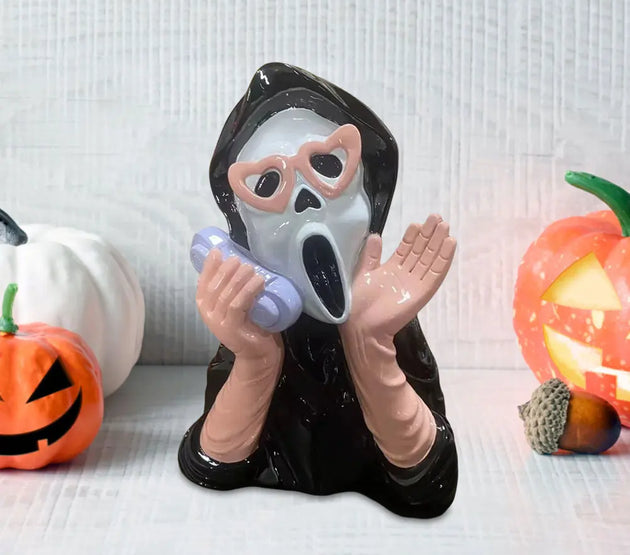 Pink Screaming Face Ghost Figurine Screaming Girl Telephone Statue Gothic Ghost Resin Decor Halloween Desk Decoration Ornament
