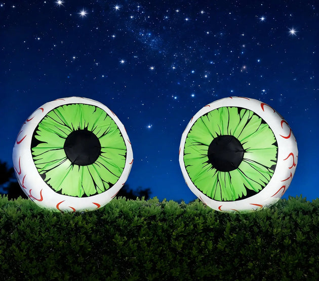 Joyfy 2 Pack Halloween Inflatable Huge Green Eyeballs with Build-in LEDs 3ft Halloween Decor Party Supplies Blow up Decoration