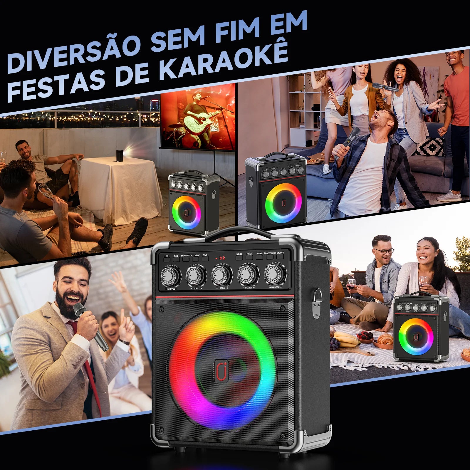 FanFun Karaoke Machine with 2 Microphone, Bluetooth Karaoke Speaker with LED Light, Home Karaoke System Set,  TX05