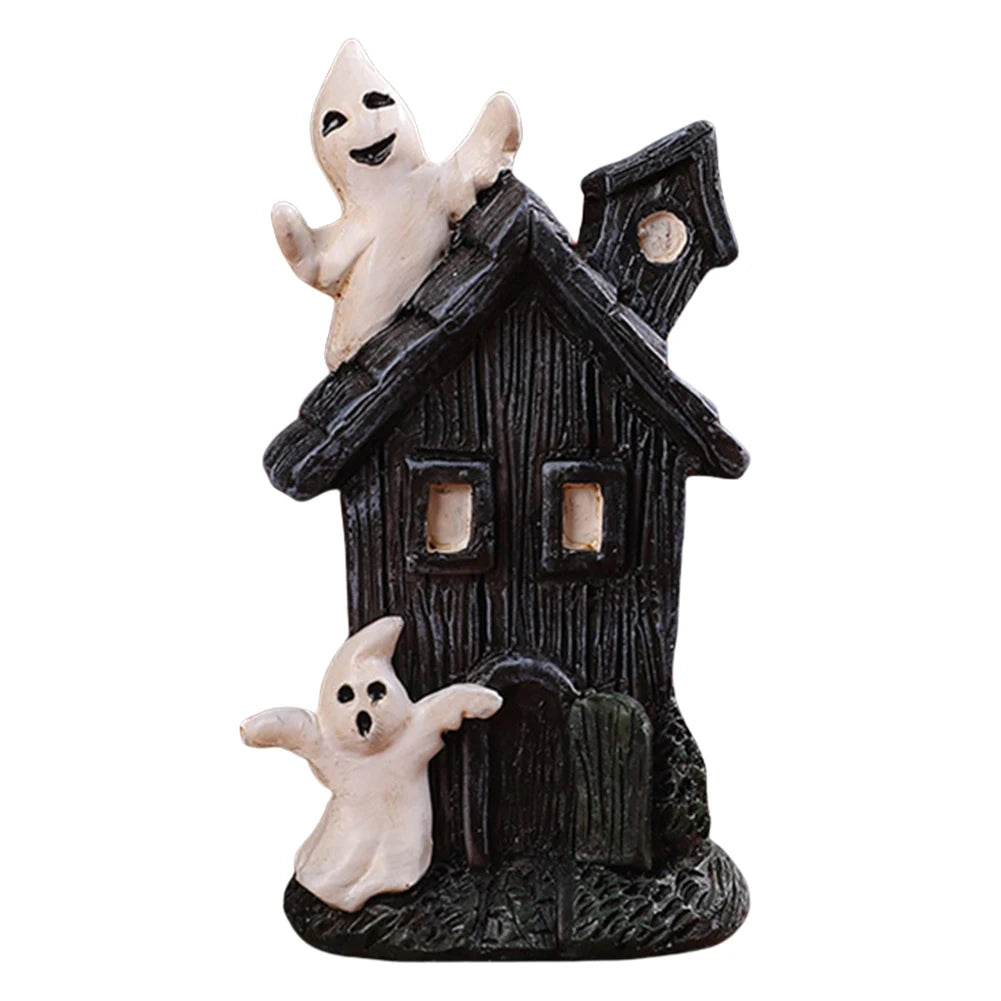 Halloween Spooky Miniature Statue Figurine Resin Mini Skull Ghost Decor Micro Skull Ghost Landscape for Haunted House Decoration