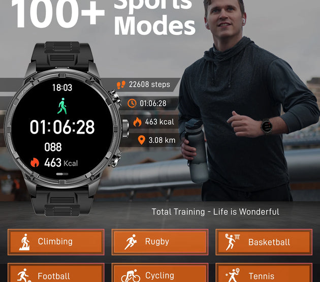 LaNikar New Military Smart Watches for Men 1.85”HD Rugged Smart Watch 710mAh Battery 100+ Sports Modes Heart Rate Sleep Monitor