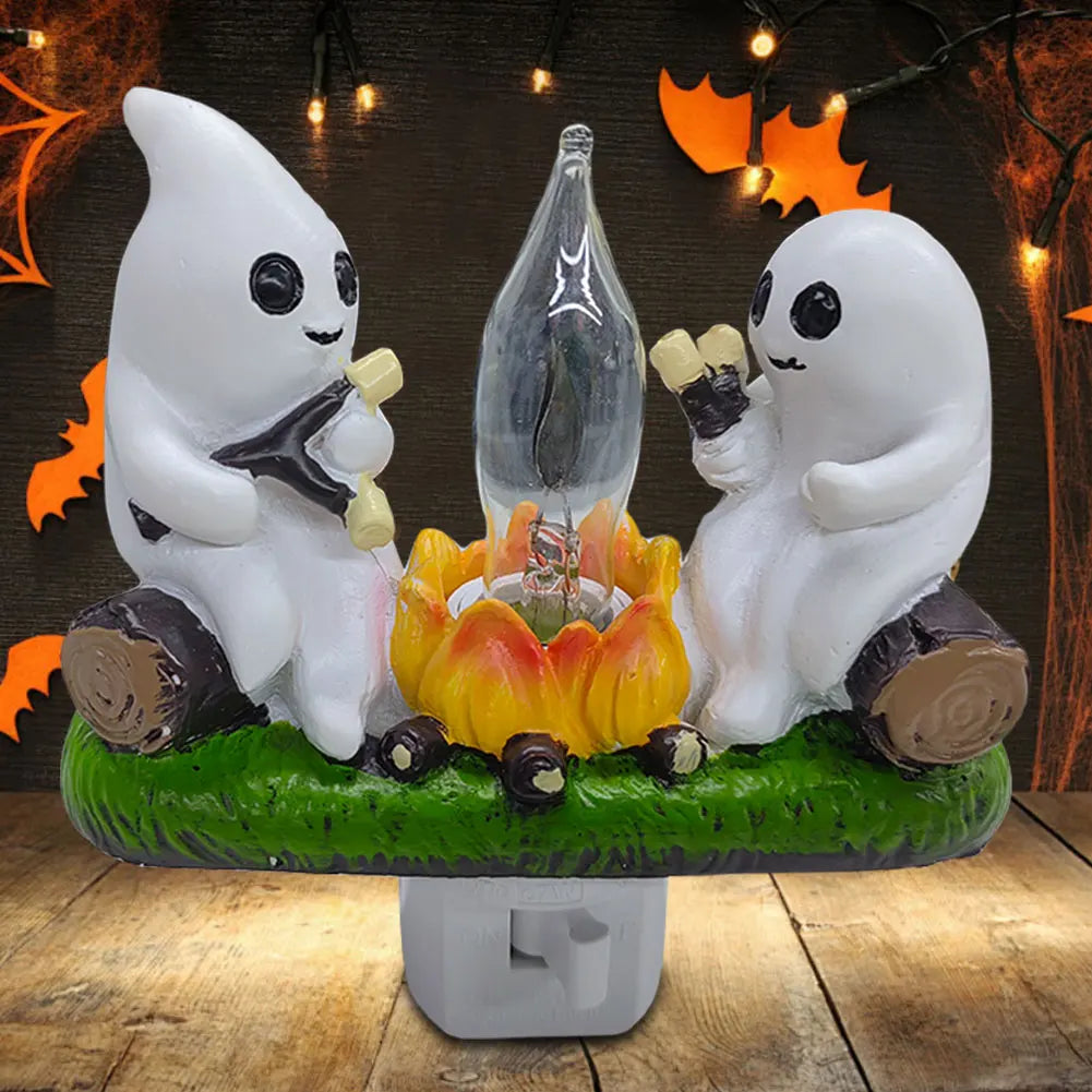 Ghost Campfire Flickering Nightlight Faux Campfire Night Light Spooky Fire Marshmallow Night Light Halloween Decorations