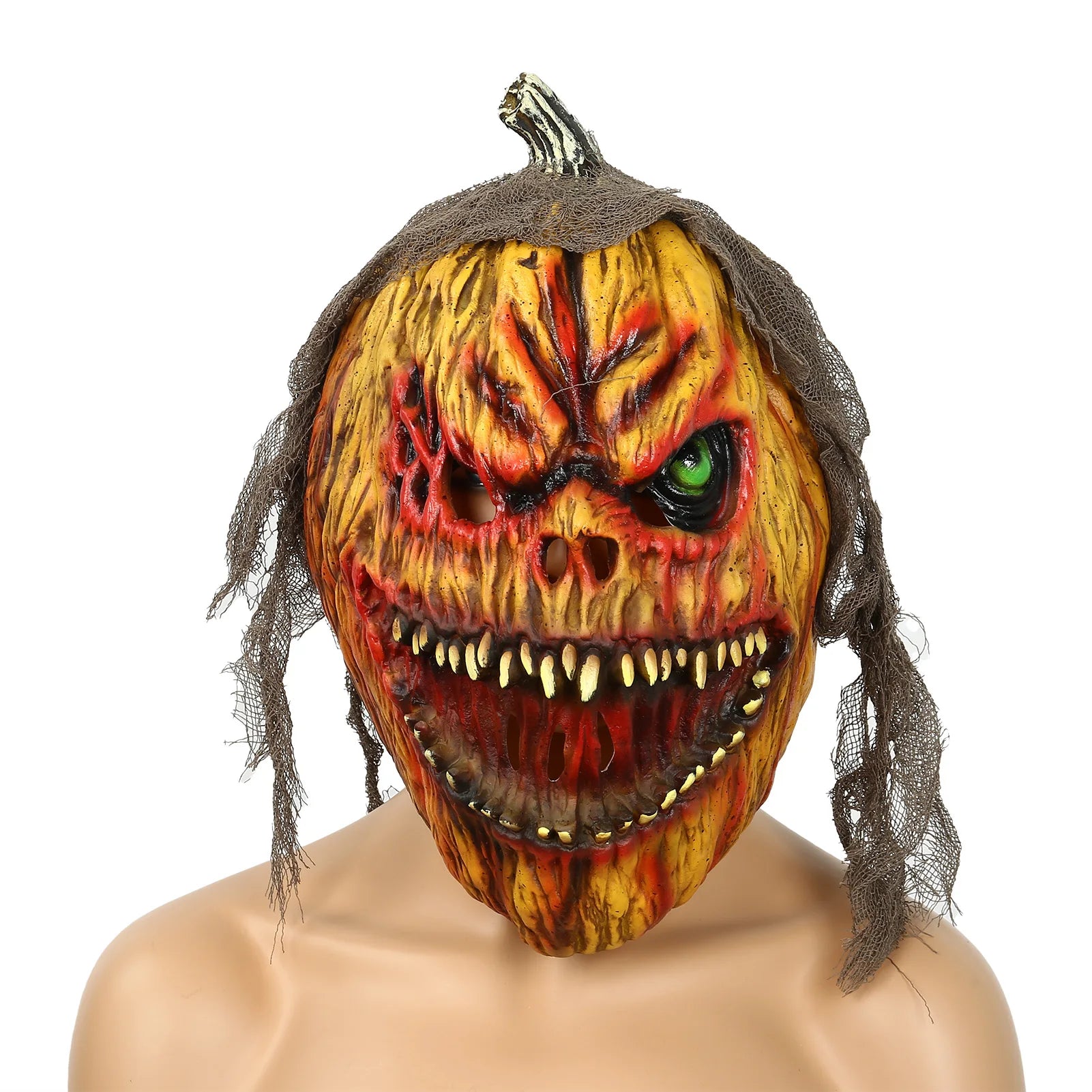 Halloween Scary Pumpkin Braided Wig Ghost Party Cosplay Mask for Women Horror Role Play Costume Accessory