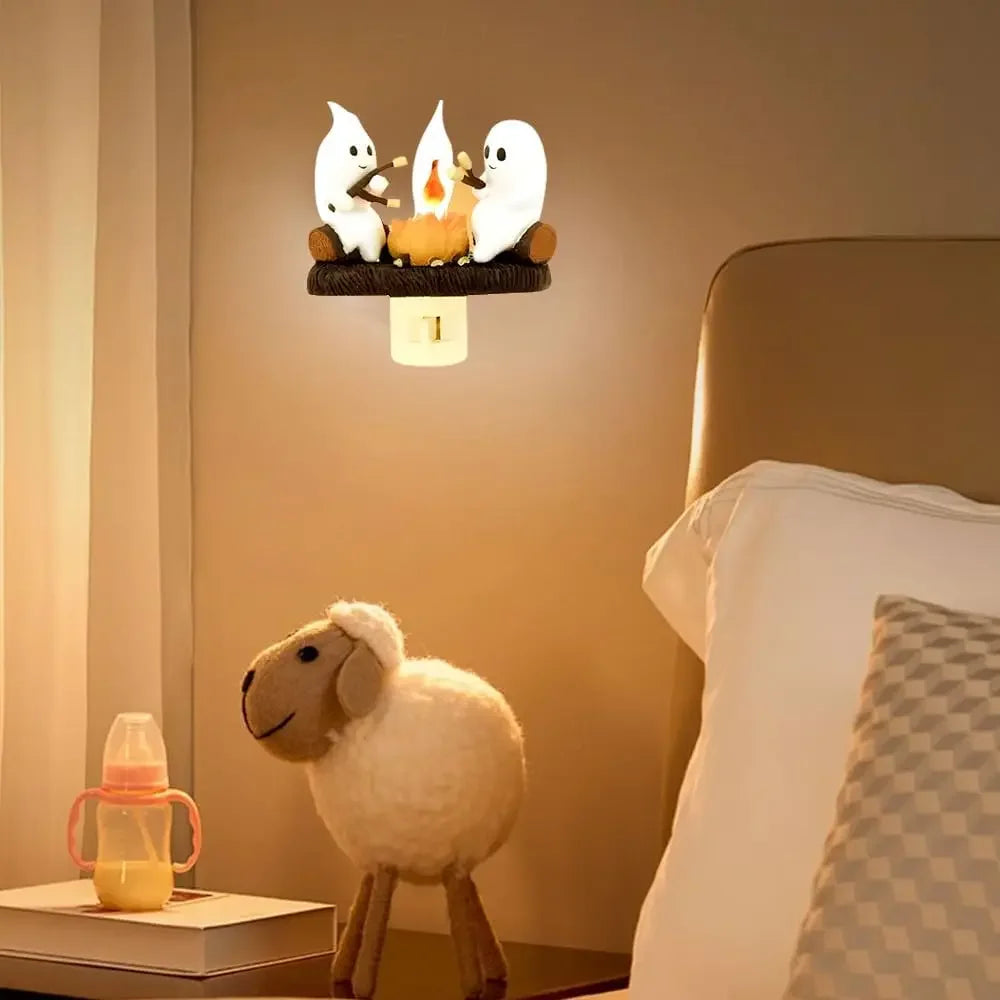Halloween Ghost Campfire Fire Marshmallow Night Light Flickering Nightlight Gift