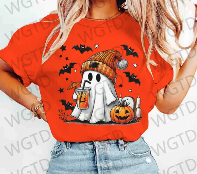 Halloween Ghost Pumpkin Bat Print T-shirts Summer Casual T Shirt For Women Creative Short Sleeve Tees Happy Halloween T-shirt