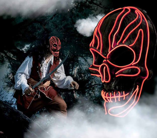 ILEBYGO LED Halloween Light Up Purge Scary Mask with EL Wire 3 Flashing-Modes for Festival, Party, Cosplay (Red)