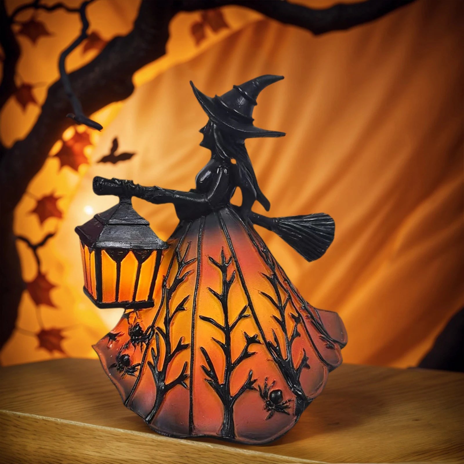 Gothic Witch Halloween Decorations Witch Lamp Spooky Standing Night Light Unique Witch Statue Table Lamp for Bedroom Home Decor