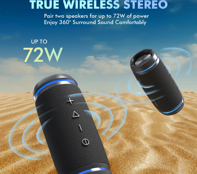 W-KING BT226 Portable Bluetooth Speaker Loud, 36W Extra Bass,360° Surround Hi-Fi Sound,24H Playtime,BT5.4, IPX6 Waterproof