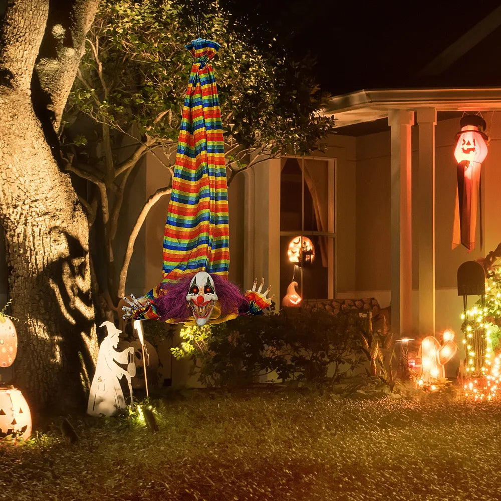 HOMCOM 3.8' Outdoor Halloween decorations, electronically hanging clown corpses, sound and motion activated animated props