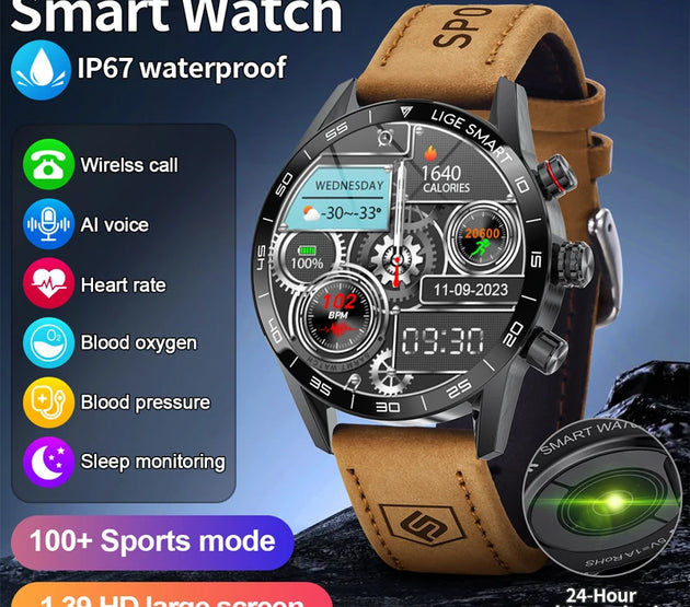 LIGE Rugged Military GPS Smart Watch Men 1.39 inch AMOLED Screen Heart Rate Bluetooth Call Waterproof Outdoor SmartWatch 2025