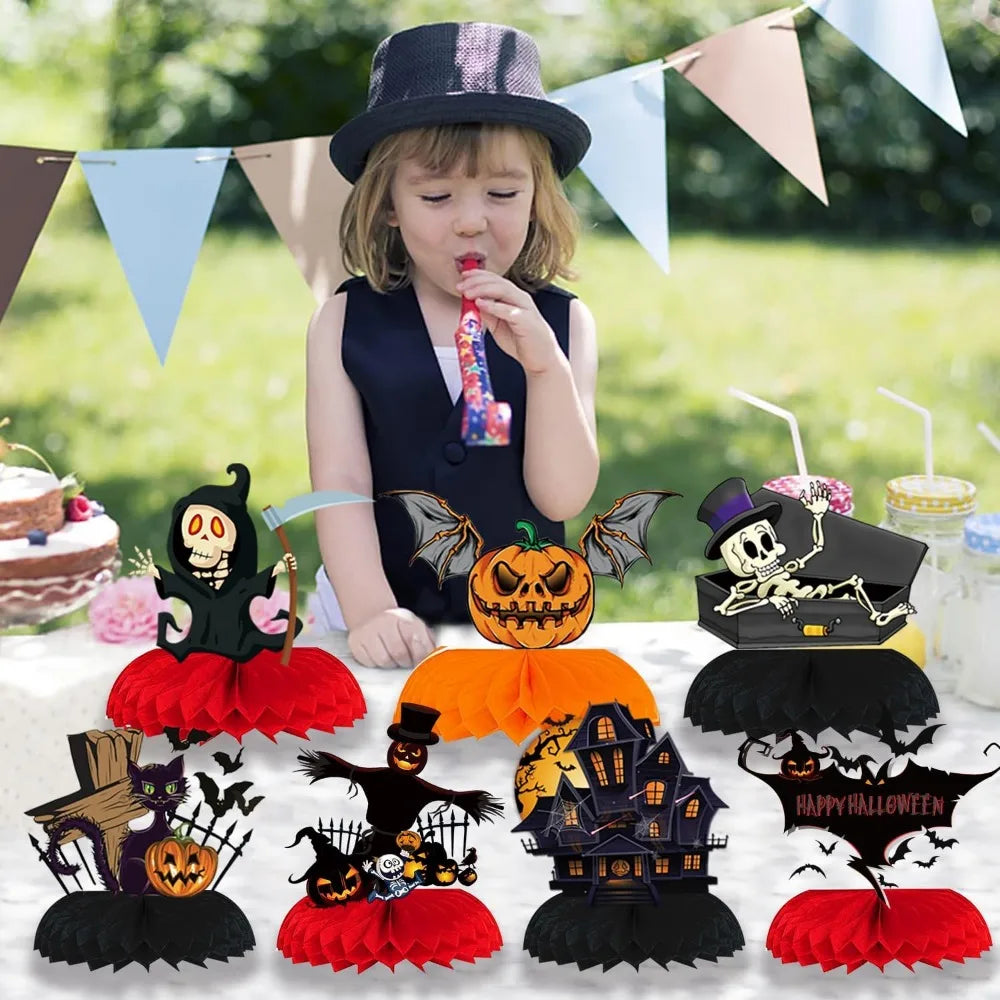 9pcs halloween honeycomb centerpieces for tables halloween 3d table decorations pumpkin/ghost/cat/skull for birthday party
