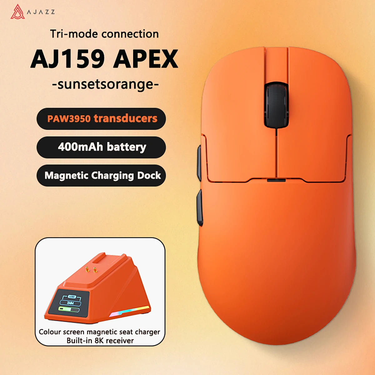 AJAZZ light krypton aj159apex wireless 8K lightweight PAW tri-mode gaming mouse with color screen