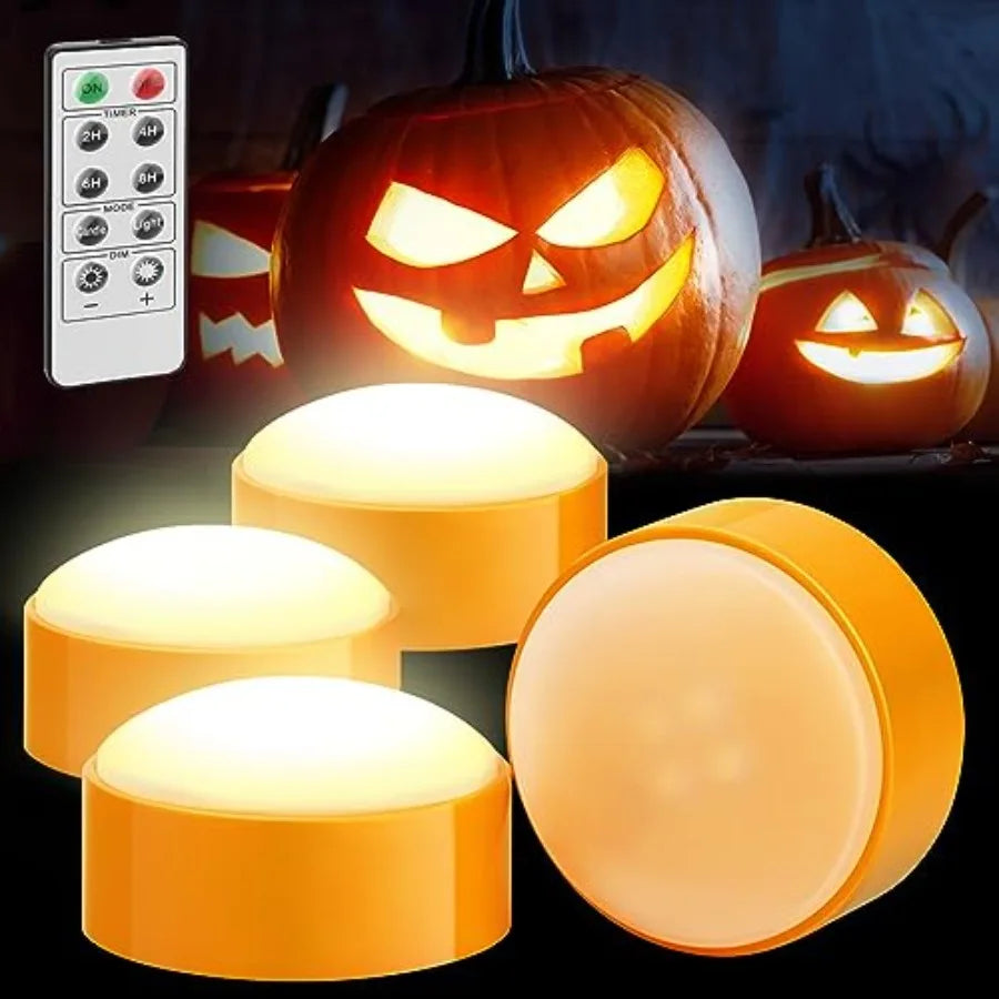 4Pack Battery Operated Halloween LED Pumpkin Lights with Remote Control and Timer Function for Indoor and Outdoor Halloween Dec
