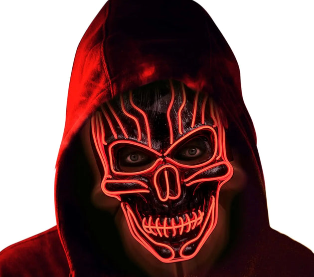 ILEBYGO LED Halloween Light Up Purge Scary Mask with EL Wire 3 Flashing-Modes for Festival, Party, Cosplay (Red)