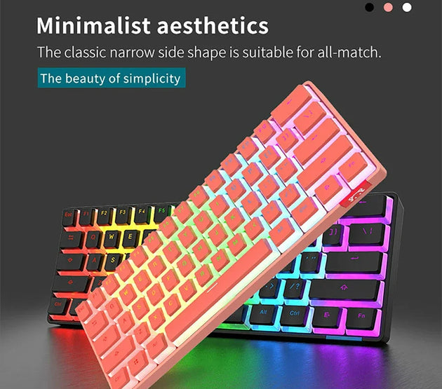 STK61 Rainbow Backlit Keyboard BT 3.0 +Type-C Dual-Mode Mechanical Gaming Keyboard for IOS Android Win Mobil Tablets Notebook