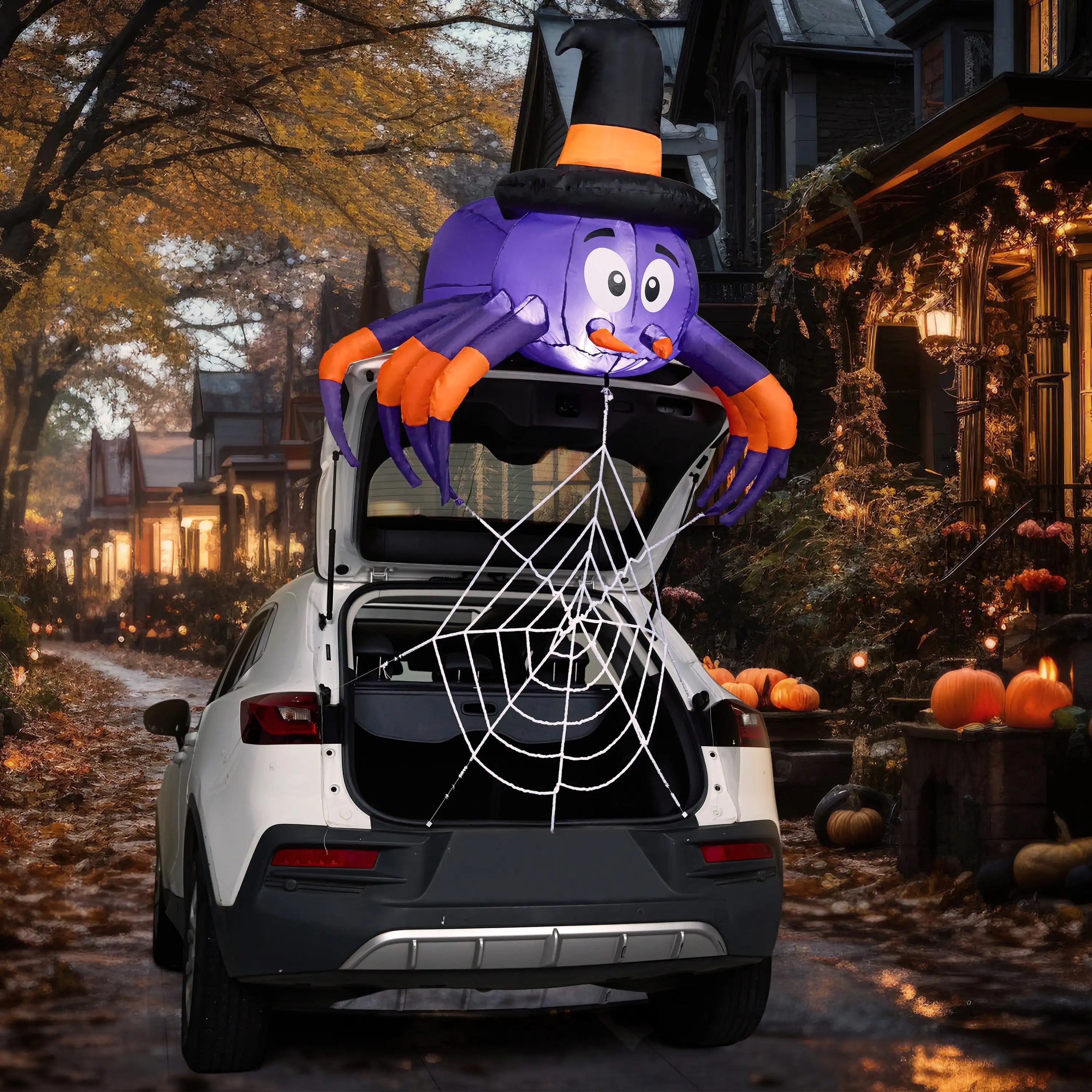 Joyfy 5 FT Halloween Inflatable Spider Decoration Trunk or Treat Car Decorations Kit with Built-in LED Light for Halloween Party