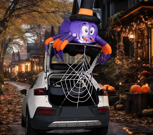 Joyfy 5 FT Halloween Inflatable Spider Decoration Trunk or Treat Car Decorations Kit with Built-in LED Light for Halloween Party