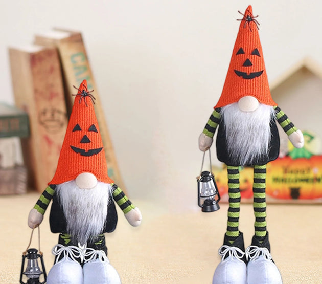 Adorable Halloween Stuffed Gnome with Stretchable Legs and Faceless Design - Charming Plush Doll for Table Decor and Shelf