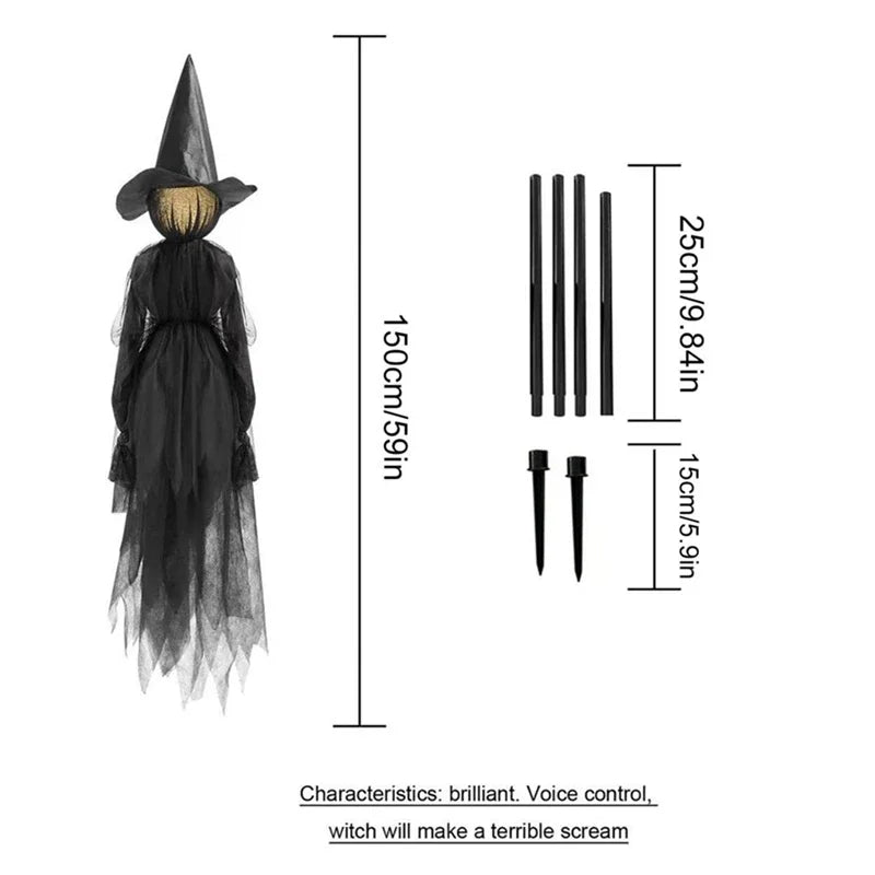 Halloween Light-Up Scary Witches With Stakes Outdoor Holding Hands Screaming Witches Sound Activated Sensors Halloween Decor