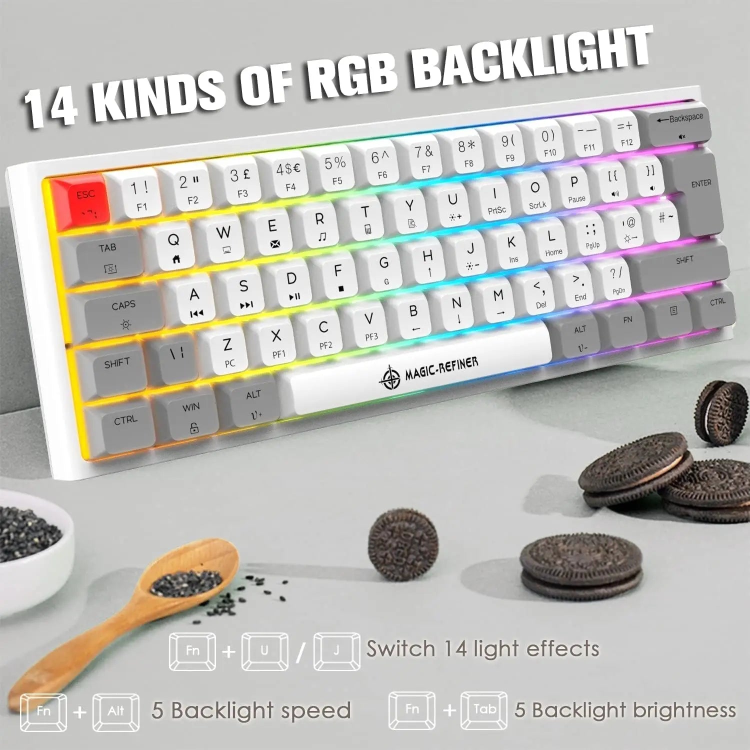 FELICON 60% Portable Mechanical Gaming Keyboard, 14 Chroma RGB Backlight, Dye-Sublimation Keycap, Type C Wired, Full Anti-ghosti