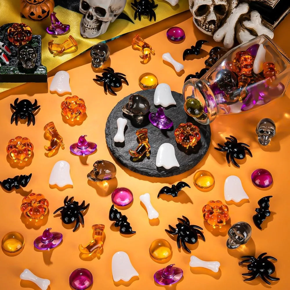 120 pcs halloween vase filler, mini acrylic witch hats pumpkin ghost skull bat spider for centerpieces table decorations