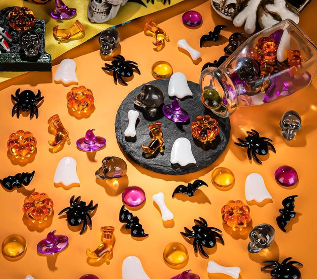 120 pcs halloween vase filler, mini acrylic witch hats pumpkin ghost skull bat spider for centerpieces table decorations