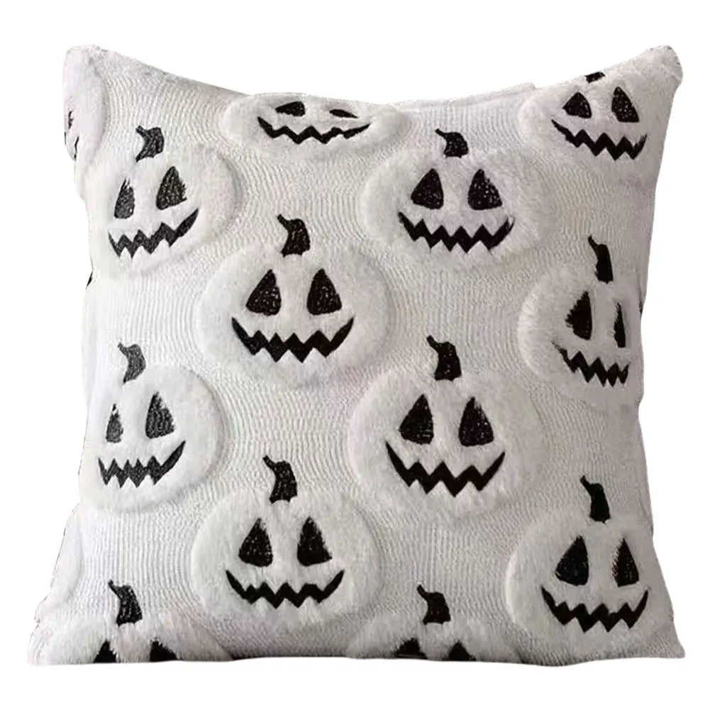Halloween Ghost Pumpkin Pillowcase Washable Plush Faux Fur Pillowcase Ghost&Pumpkin Pillow Cover for Home Party Pumpkin Decor