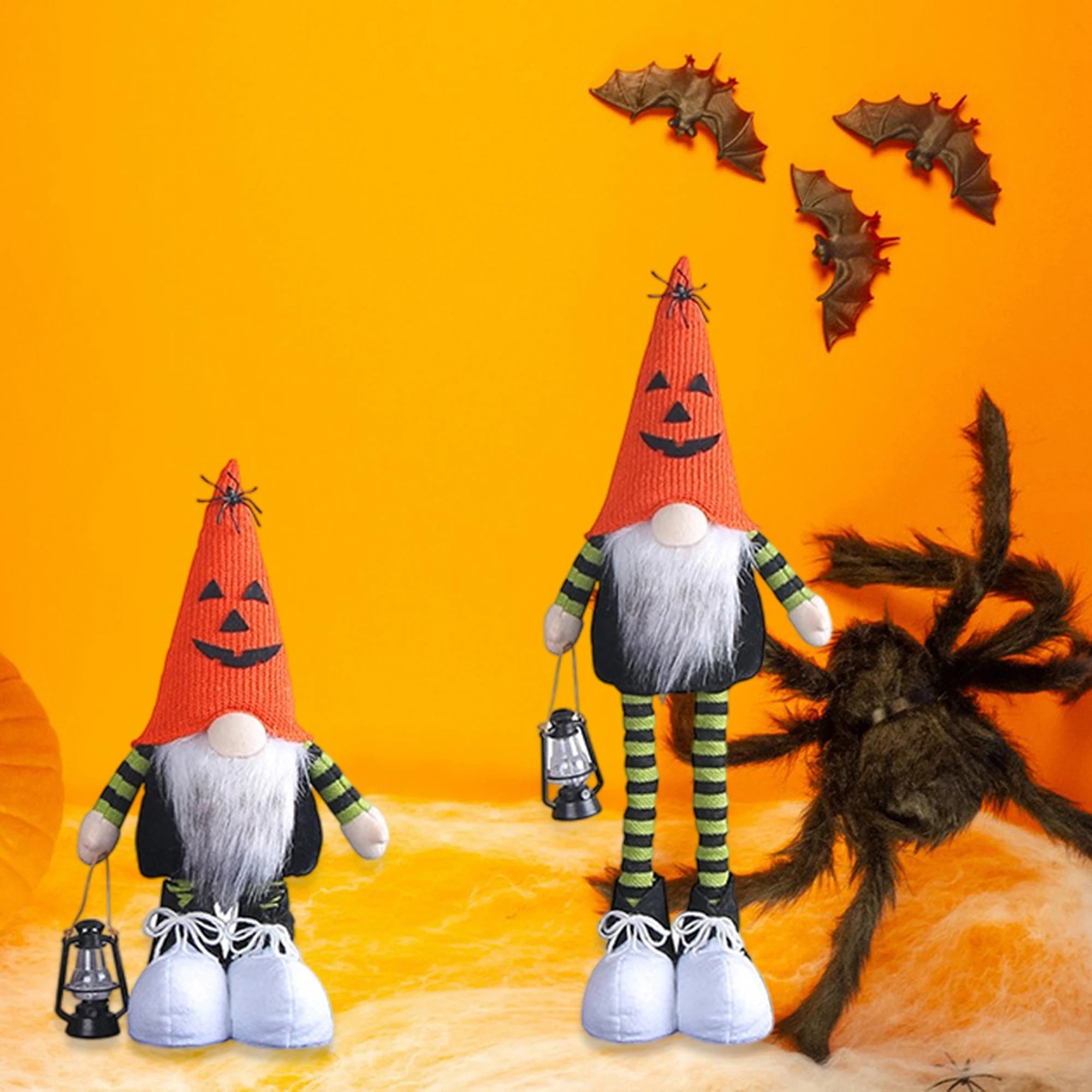 Adorable Halloween Stuffed Gnome with Stretchable Legs and Faceless Design - Charming Plush Doll for Table Decor and Shelf