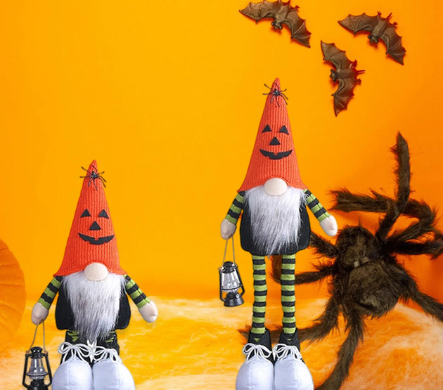 Adorable Halloween Stuffed Gnome with Stretchable Legs and Faceless Design - Charming Plush Doll for Table Decor and Shelf
