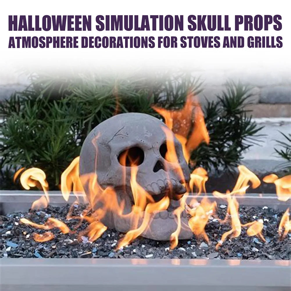 2Pcs Halloween Fireplace Skeleton Fireplace Burn Skeleton Festive Supplies Ceramic Fire Pit Skull Party Ornament Decor Prop Gift