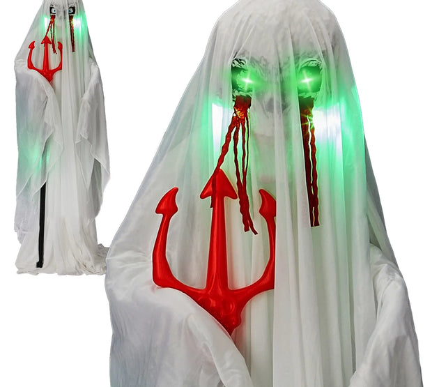 Halloween Decor 4.3 FT Sound-Actived Life Size Animatronics Ghost with Trident
