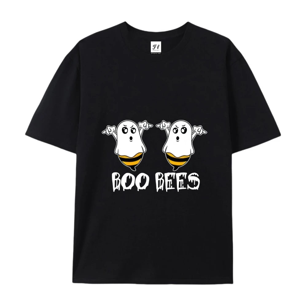 Boo Bees Funny Humor Graphic T-Shirt Casual Round Neck Short Sleeve Tee For Halloween Gift For Kids Him Her Halloween Theme wear