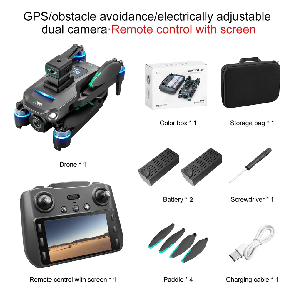 2024 S159 GPS PRO Drone 5G 8K HD Aerial Photography Dual-Camera Dron with Screen Omnidirectional Obstacle Avoidance Drone RC Toy