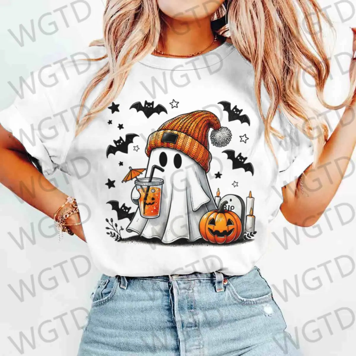 Halloween Ghost Pumpkin Bat Print T-shirts Summer Casual T Shirt For Women Creative Short Sleeve Tees Happy Halloween T-shirt