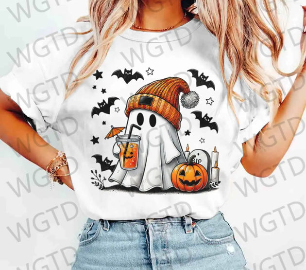 Halloween Ghost Pumpkin Bat Print T-shirts Summer Casual T Shirt For Women Creative Short Sleeve Tees Happy Halloween T-shirt