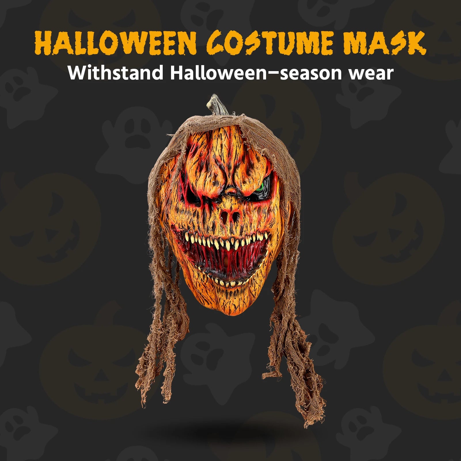 Halloween Scary Pumpkin Braided Wig Ghost Party Cosplay Mask for Women Horror Role Play Costume Accessory