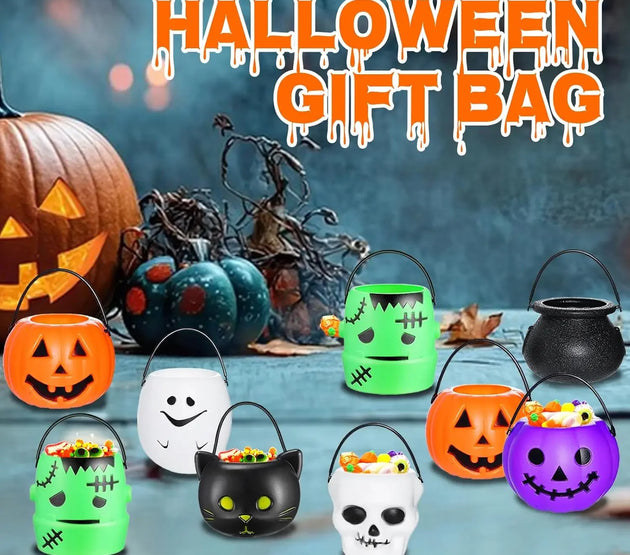 Halloween Candy Bucket Mini Halloween Candy Holder Pumpkin Ghost Cauldron Plastic Bucket Party Supplies for Trick or Treat