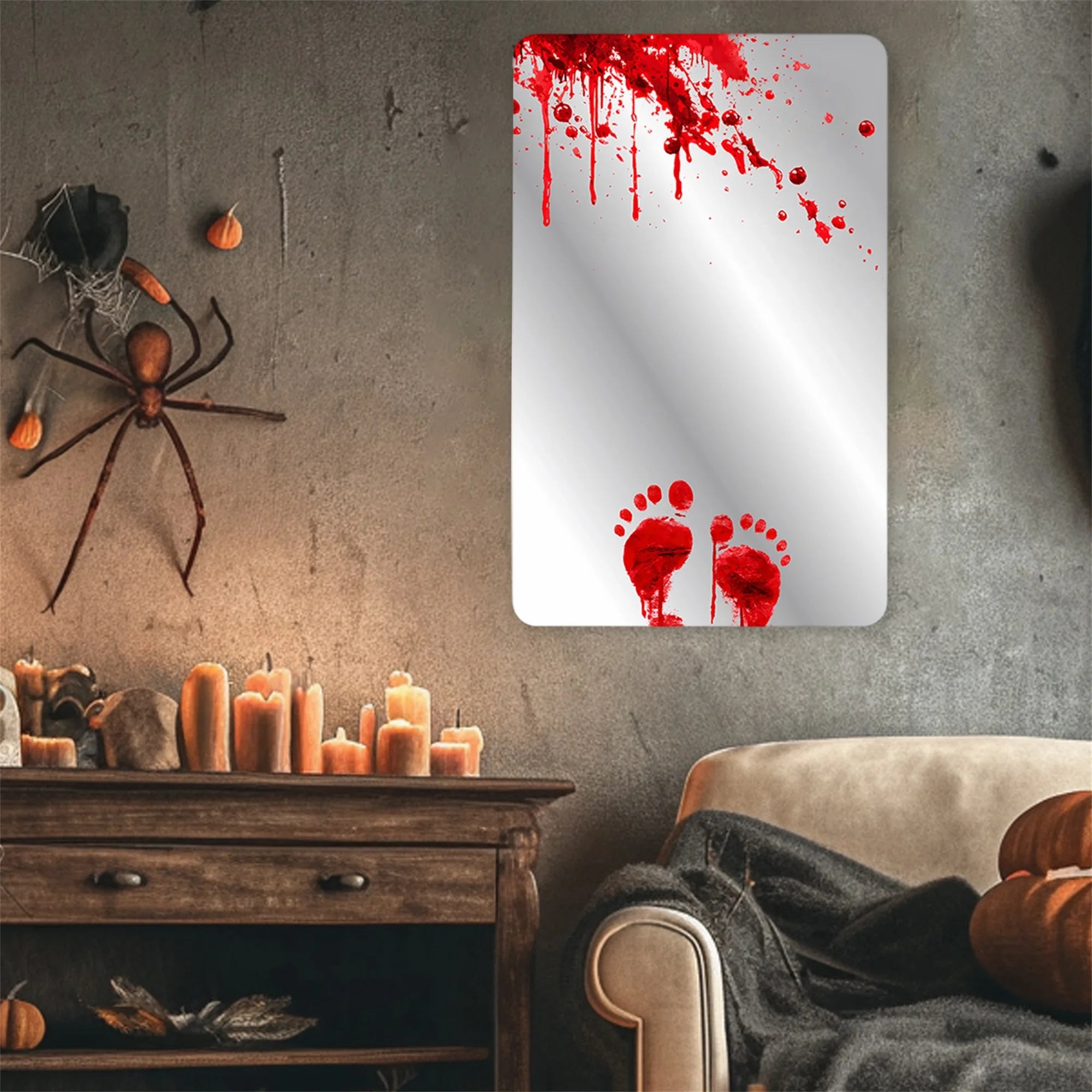 Halloween Decorations Wall Decals Scary Zombie Handprint Footprint Mirror Sticker Set for Party Supplies and Haunted House