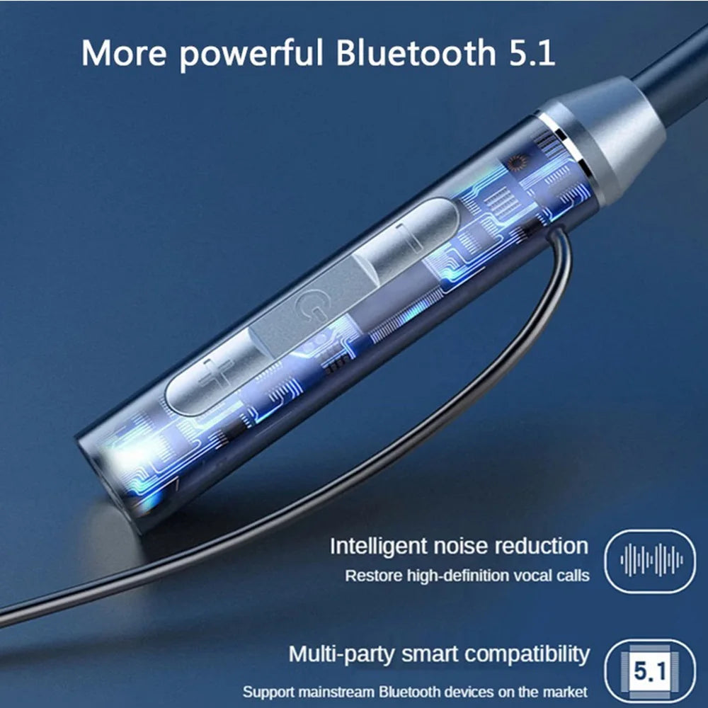 Wireless Hanging Neck Band Earphones Large Battery Bluetooth 5.1 Headset for Sports