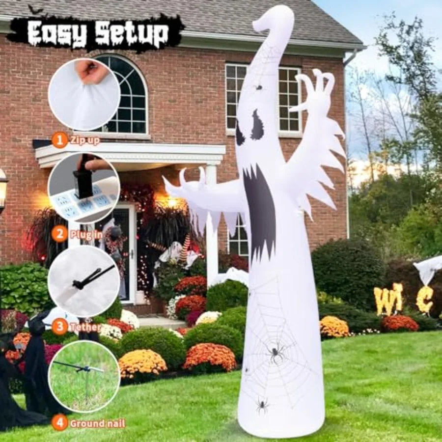 12 FT Halloween Inflatables Ghost Outdoor Decorations Blow Up Yard Giant Towering Terrible Spooky Flame Lamp Ghost with Builtin