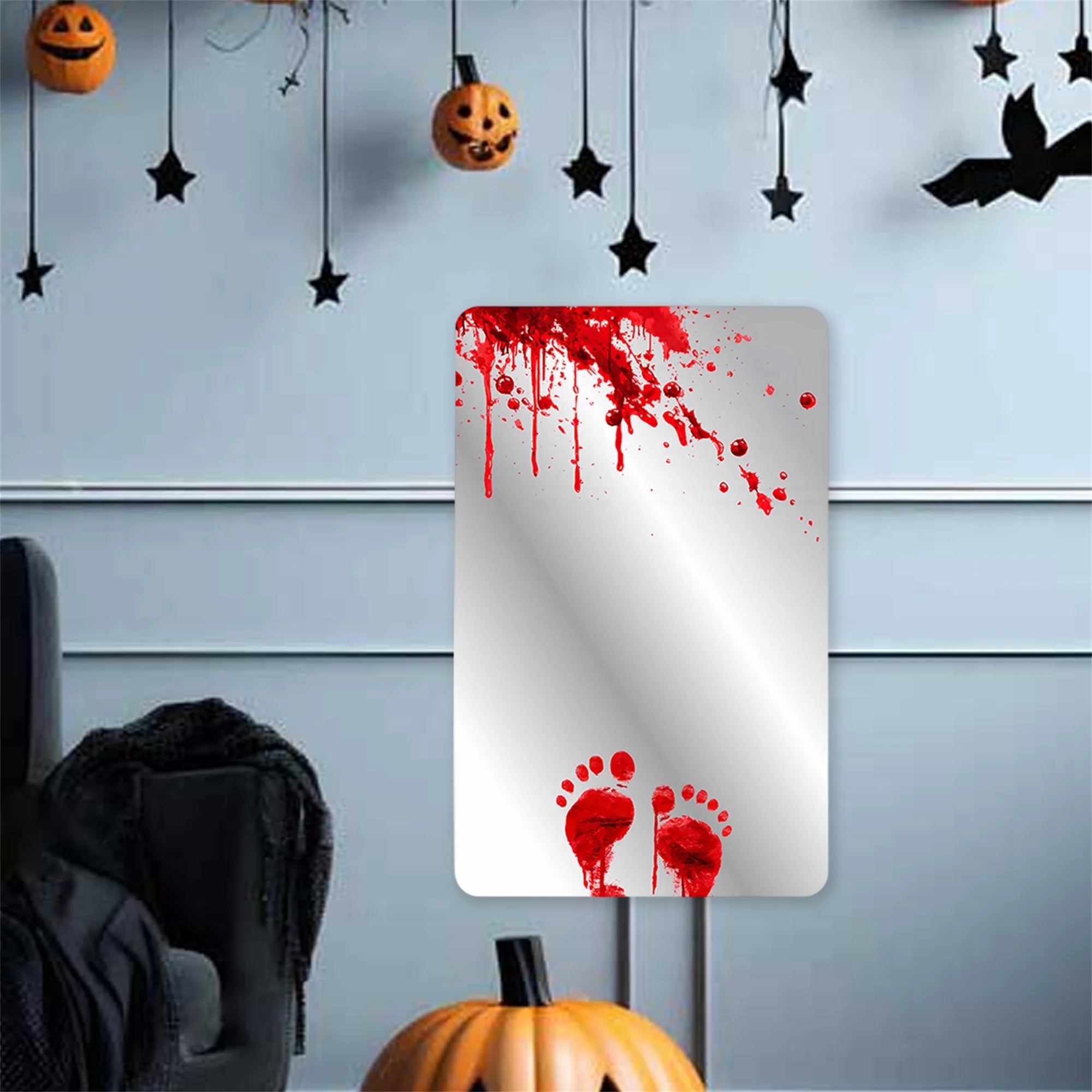 Halloween Decorations Wall Decals Scary Zombie Handprint Footprint Mirror Sticker Set for Party Supplies and Haunted House