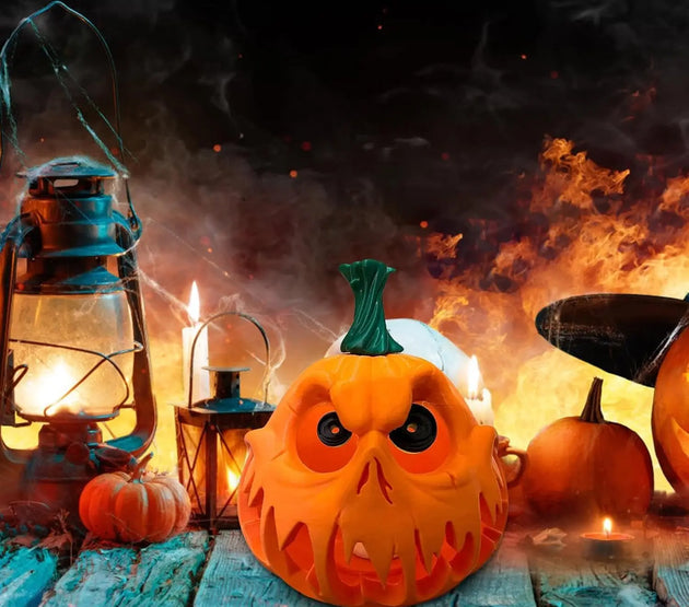 Giant Halloween Pumpkin Resin Decoration with White Electronic Candle Lights, Hollow Design Suitable for Indoor/Outdoor Holiday Decoration, Spooky Pumpkin Design | Carved Texture, Halloween Decorations