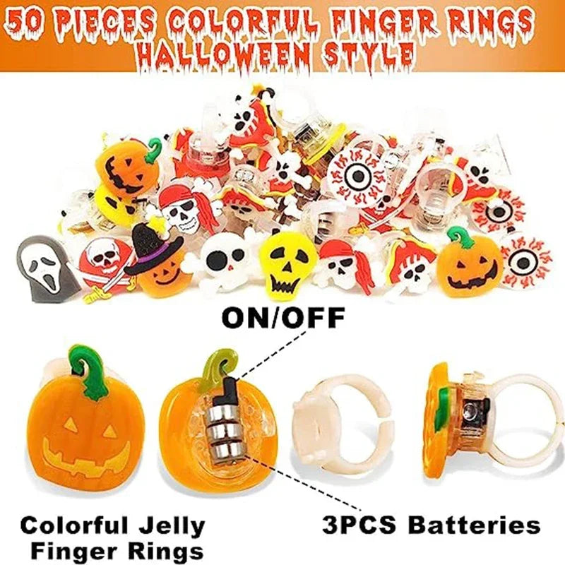 LED Luminous Halloween Rings Creative Pumpkin Ghost Skull Glowing in Dark Finger Rings Lights Jewelry Party Gifts