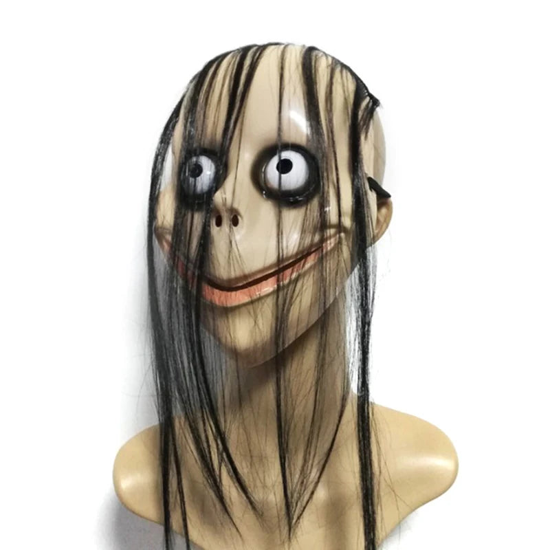 New Halloween Horror With Long Hair MO MO Mask Funny Mask V-shaped Mouth Mask With Hair Female Ghost Mask Roleplay MO Mask Masks