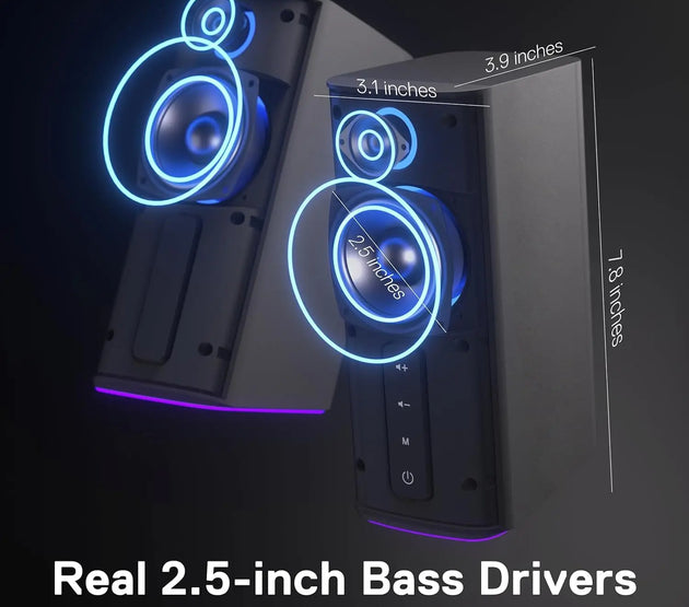 Redragon GS814 Stereo Desktop Speaker, 20W Output, 4 Real Units, BT 5.0/3.5mm AUX, Enhanced Bass, Touch-Control, Dynamic RGB