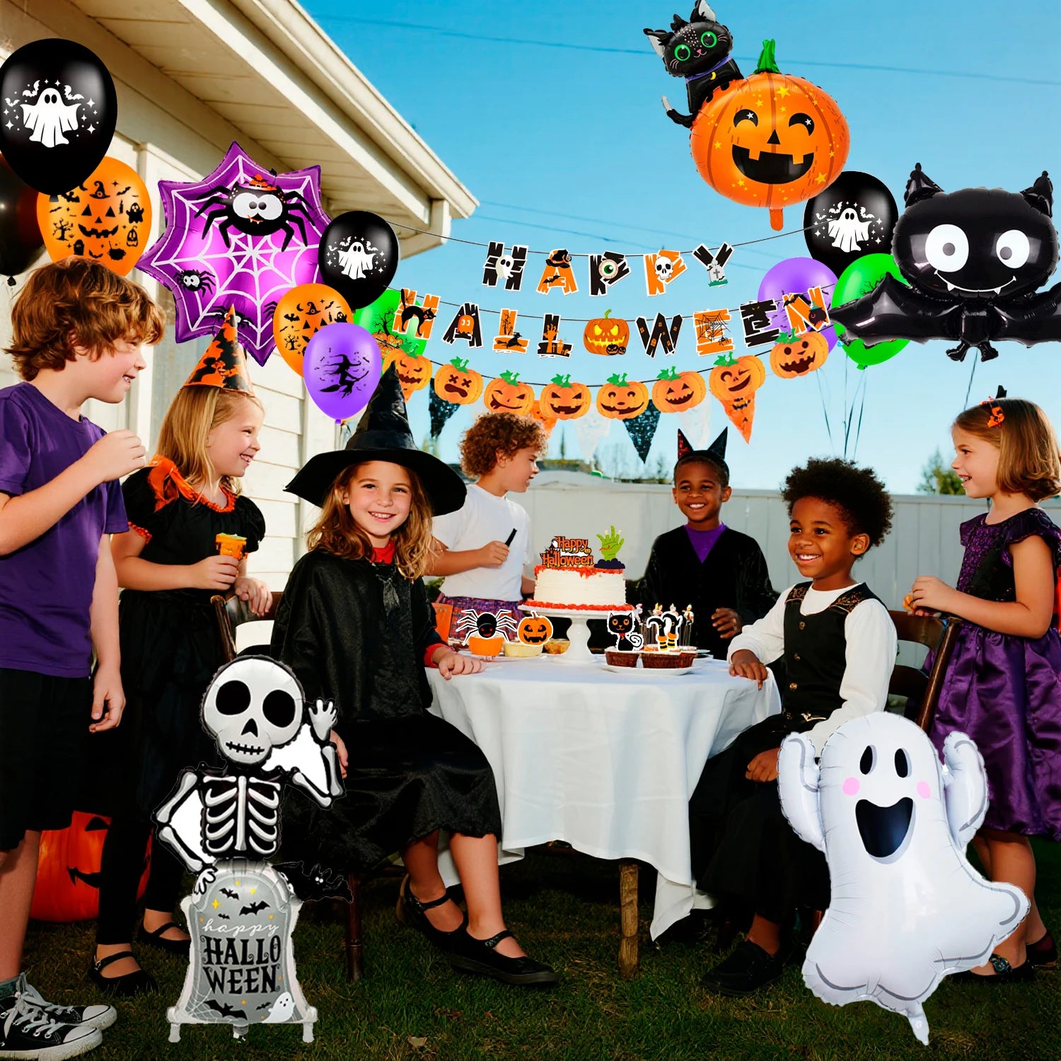 Halloween Party Supplies, 55 Pcs Halloween Party Kit-Happy Halloween Banner Balloons Cake Topper etc Happy Halloween Decorations