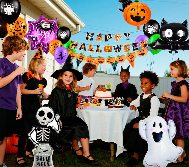 Halloween Party Supplies, 55 Pcs Halloween Party Kit-Happy Halloween Banner Balloons Cake Topper etc Happy Halloween Decorations
