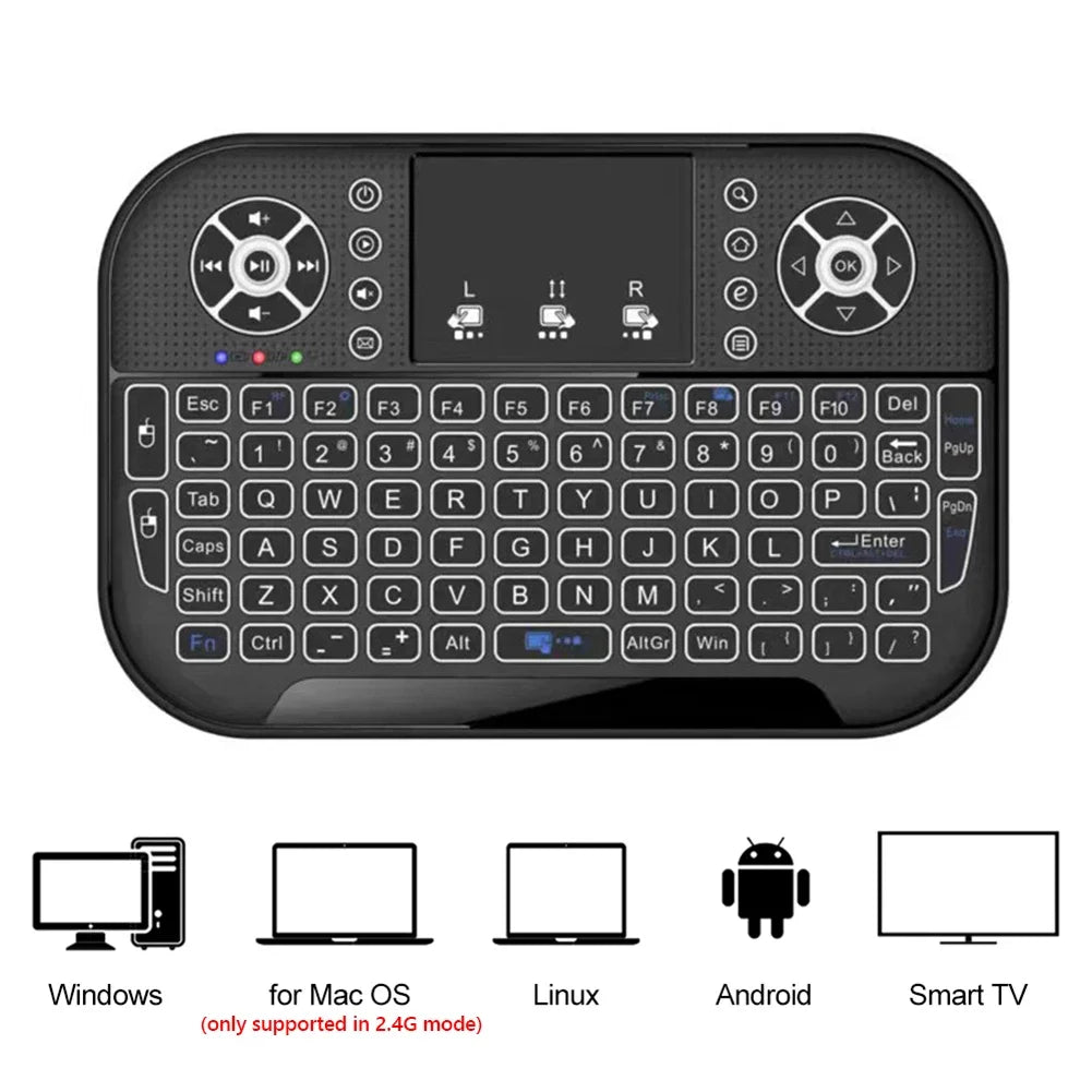 Mini Wireless Keyboard 2.4G&Bluetooth-compatible Backlit Fly Air Mouse Remote Control with Touchpad for TV BOX