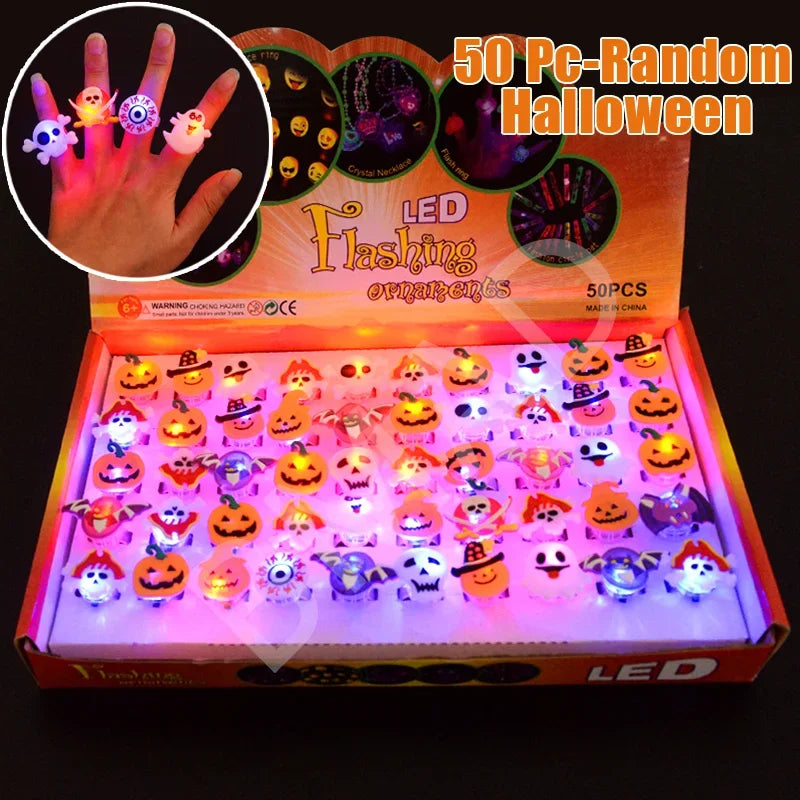 LED Luminous Halloween Rings Creative Pumpkin Ghost Skull Glowing in Dark Finger Rings Lights Jewelry Party Gifts