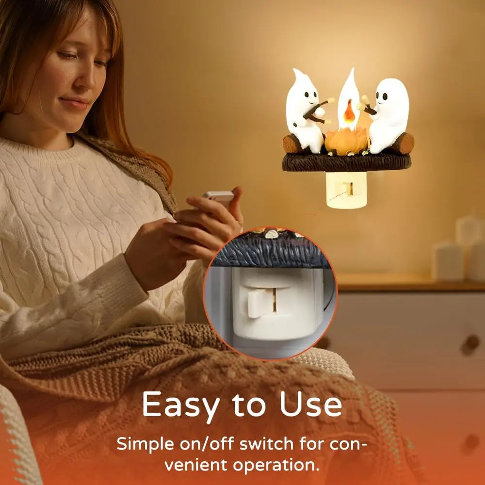 Halloween Ghost Campfire Fire Marshmallow Night Light Flickering Nightlight Gift
